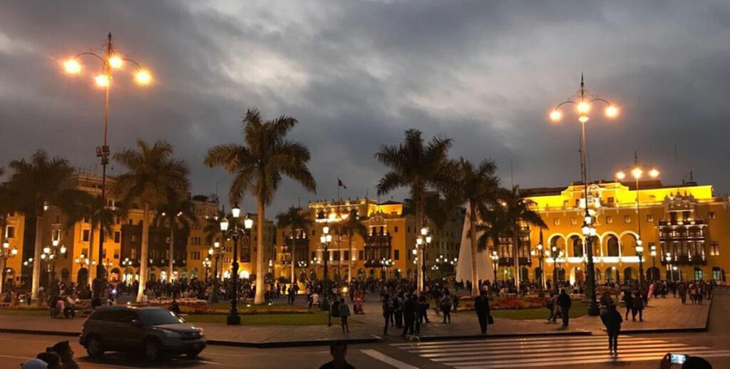 Lima main plaza at night