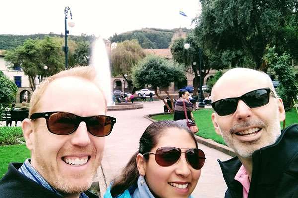 Selfie at Regocijo Plaza in Cusco