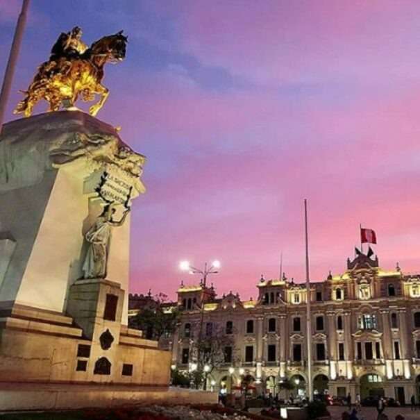 Beautiful Sunset colors at Plaza San Martin in Lima
