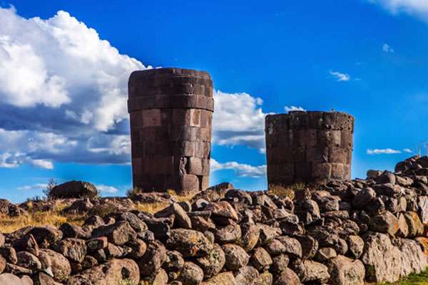Cylindrical stone made Sillustani Tombs in Puno