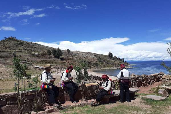 Taquile Island Male Weavers in Action