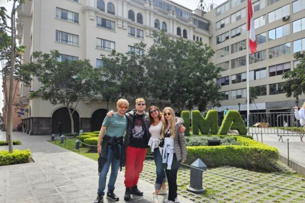 family posing during private tour of Lima in Lima Downtown