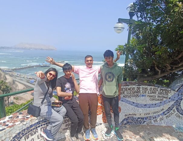 family having fun at the love park in lima peru